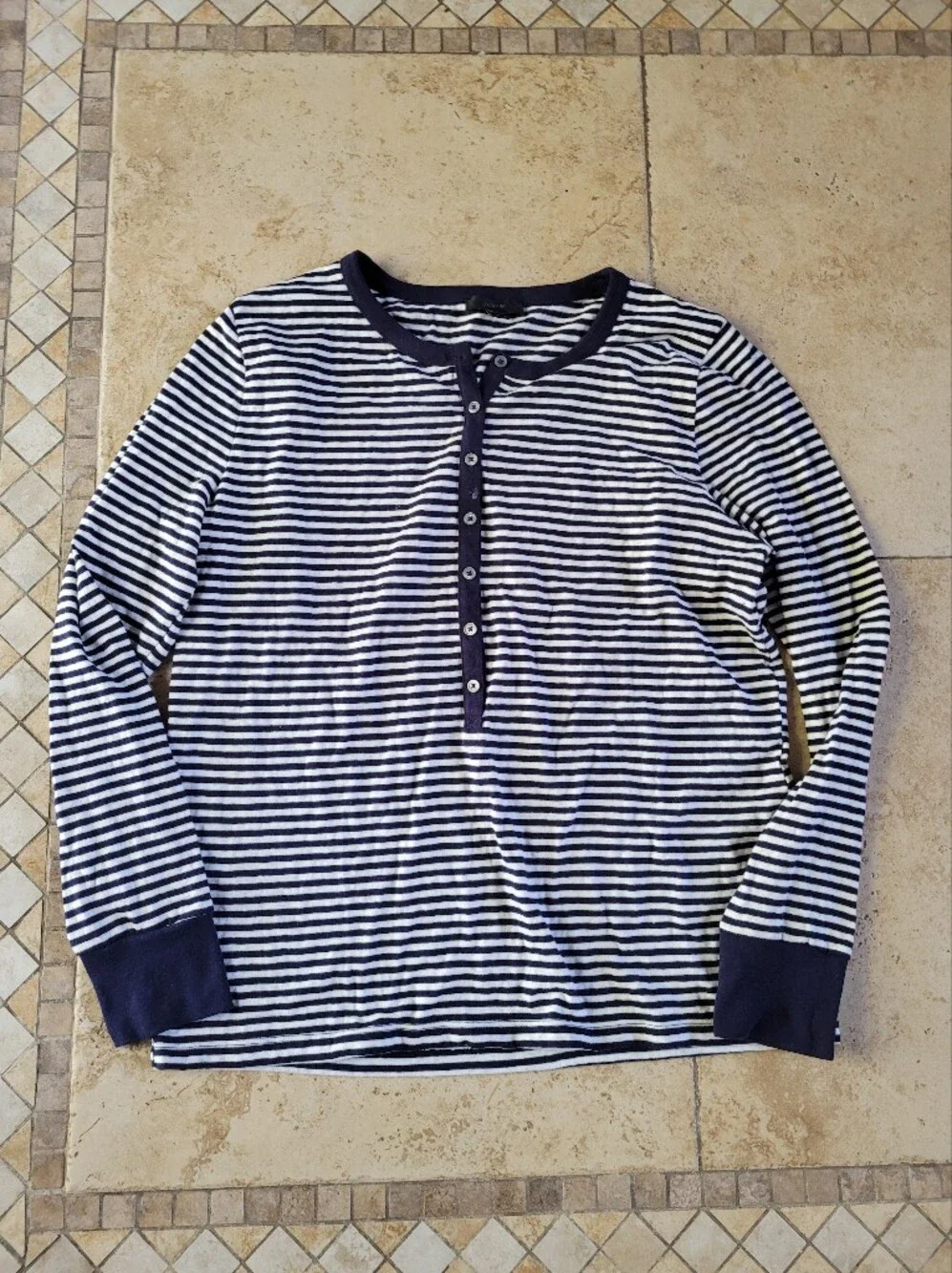 J. Crew Navy and White Striped Henley Top